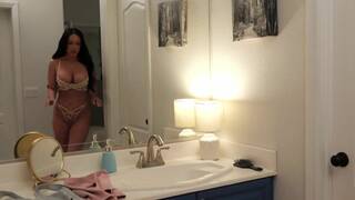 Jennifer White and Sophia Locke on a white bed in lesbian and lesbian spanking scenes