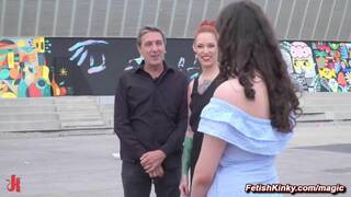 Beautiful woman Francesca DiCaprio enjoys in public degradation