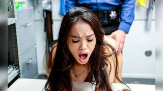 Backroom quickie with Asian cougar after she gets busted