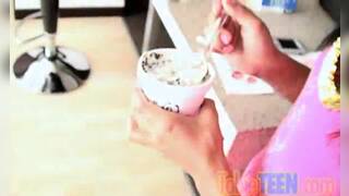 Teen with schoolbag spreads legs for oral