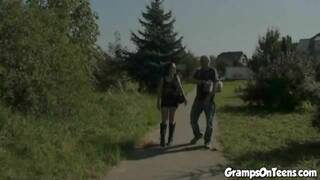 Teen fucked by oldie in outdoor sex scene