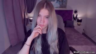 Busty Ukrainian teen SimaDark flashes shaved pussy on solo webcam show