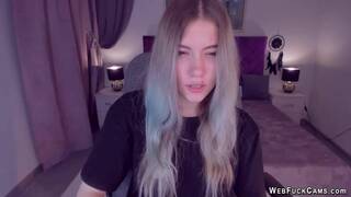 Tattooed busty teen SimaDark flashes shaved pussy on solo webcam show