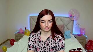 Ginger amateur babe NicolPot with big tits strips to bra on webcam