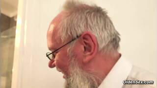 Old man Attila The Hun fucks small tits skinny brunette babe Lullu Gun