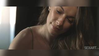 Sata Jones and Zazie Skymm on a white coloured bed in several sexart lesbian scenes