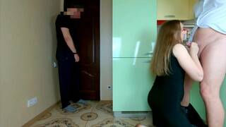 Cuckold Masturbates as Girl Blows His Dick, Takes Cum!