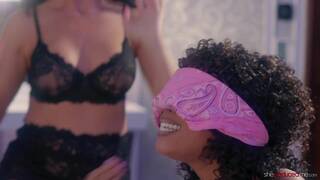 Millana Ricci, Misty Stone & Sienna Rae black and white bed lesbian threesome scenes