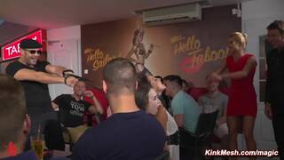 Slaves in white dresses Angel Rush and Lyen Parker make their Public Disgrace debut