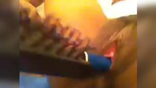 Ebony babe solo with hairbrush