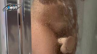 Hot girl masturbating in bathroom with faux-cock and fat ass!