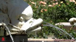 Hot blonde slave Selvaggia gets tight ass fucked in public bar