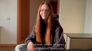 Redhead with large baps gives muddy oral job for money - hottest XXX!