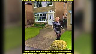 Cathy Shiny PVC Dress High Heels Stockings Slut Granny From Otley Outdoors in Public