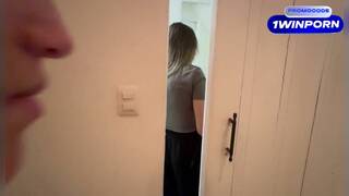 Amateur duo complying orders in public bathroom for hottest XXX porn.