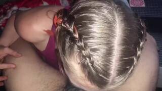 Big-Tits POV Blowjob by a Green-Eyed Amateur Brunette Babe