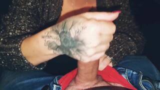 Office Blowjob for a Thick Cock by Tattooed MILF with Big Tits