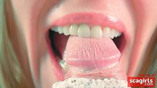 Close-up Tongue Teasing Blowjob by Blonde Amateur Milf