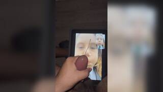 Jerking off a cute puffing girl and cumming on her