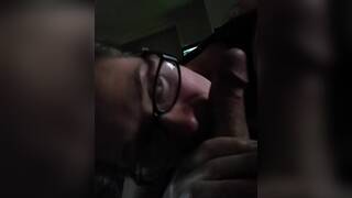 Sexy Blonde Girl Glasses Eating Cum