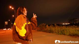 Horny girlfriend sucks me off in public