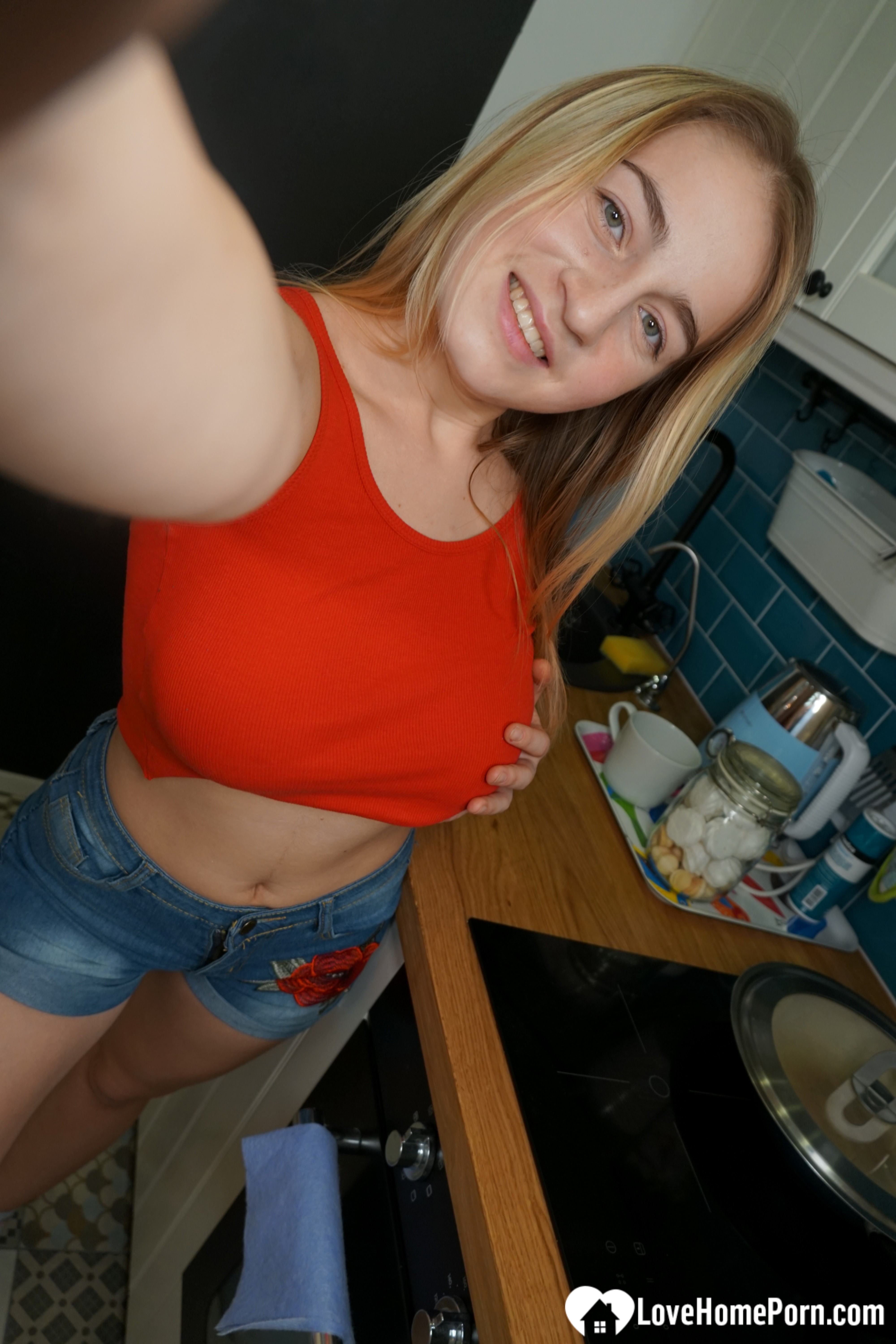 Blonde cutie loves to show her big tits
