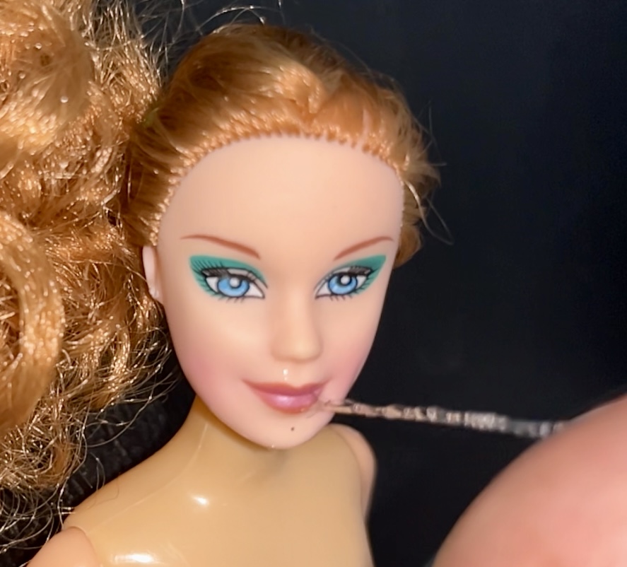 Slut faced Secondhand Barbie gets precum and cumshot facial