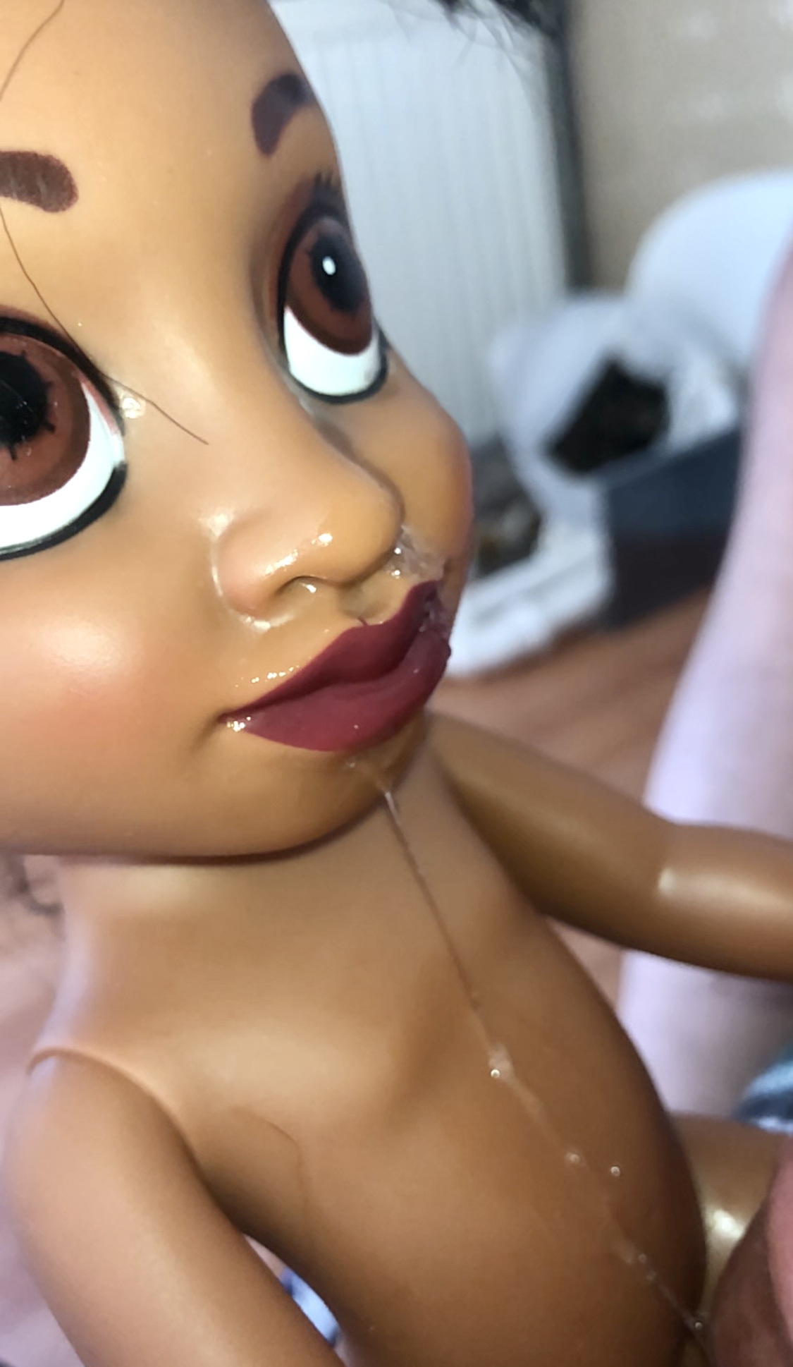 secondhand store doll Precum on face and hand in anus