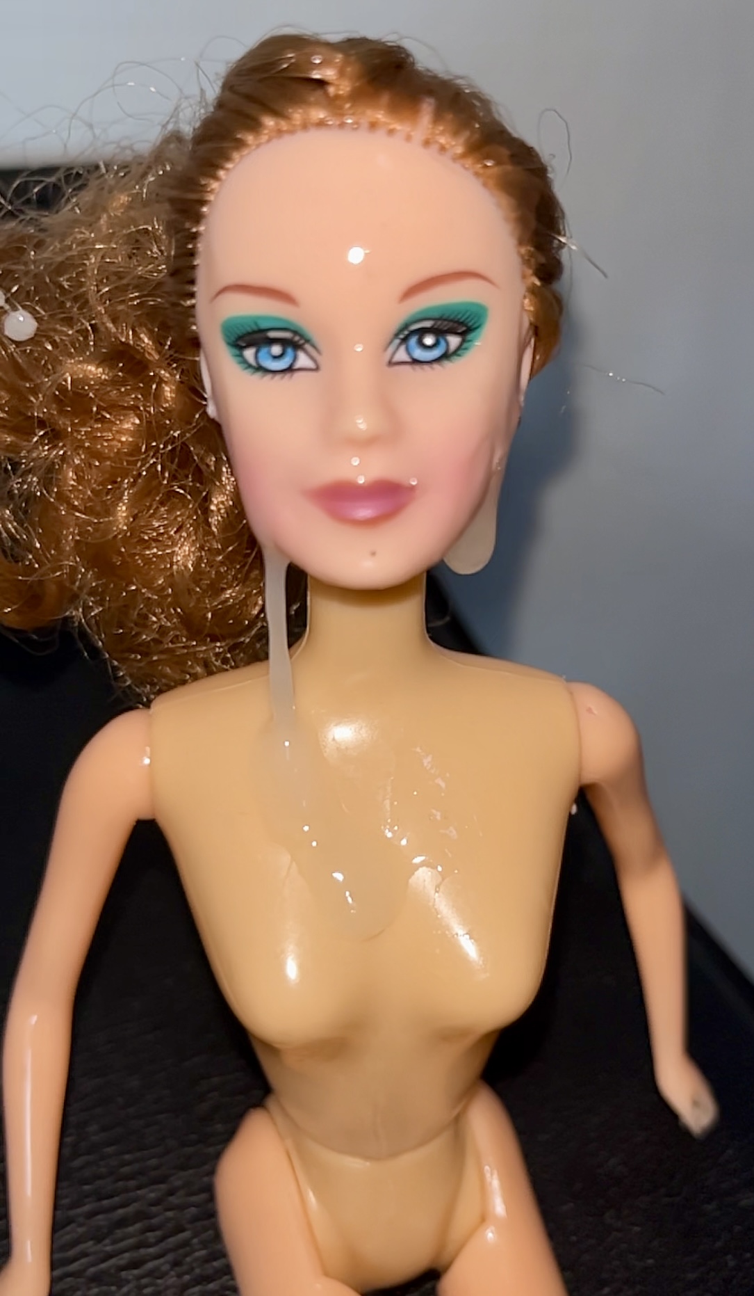 Slut faced Secondhand Barbie gets precum and cumshot facial