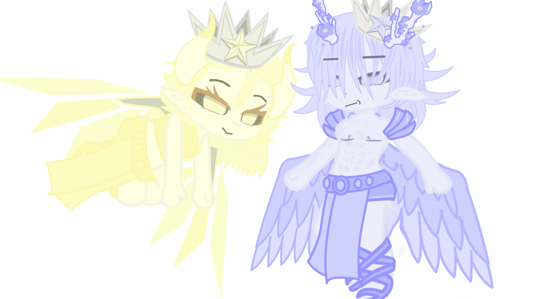 Meet my god ocs Cyrius(lavender)and Kcyuriua(yellow)