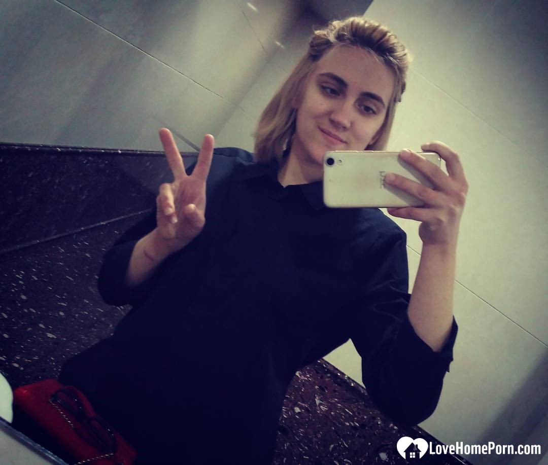 Beautiful blonde sharing some hot bathroom selfies