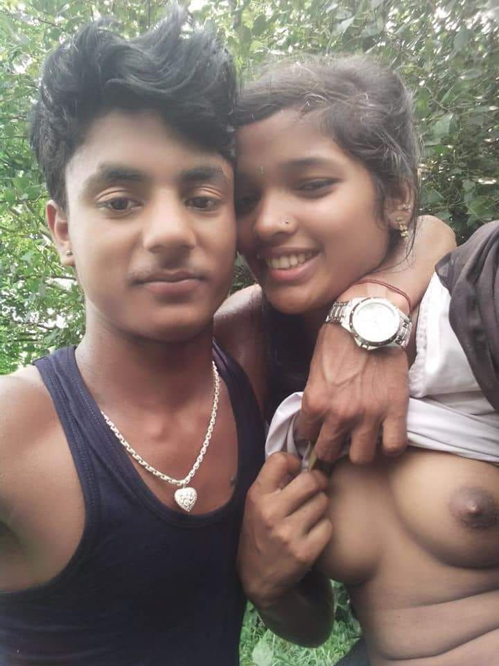 Indian Village Girl Kissing and Boobs Pressing Selfies