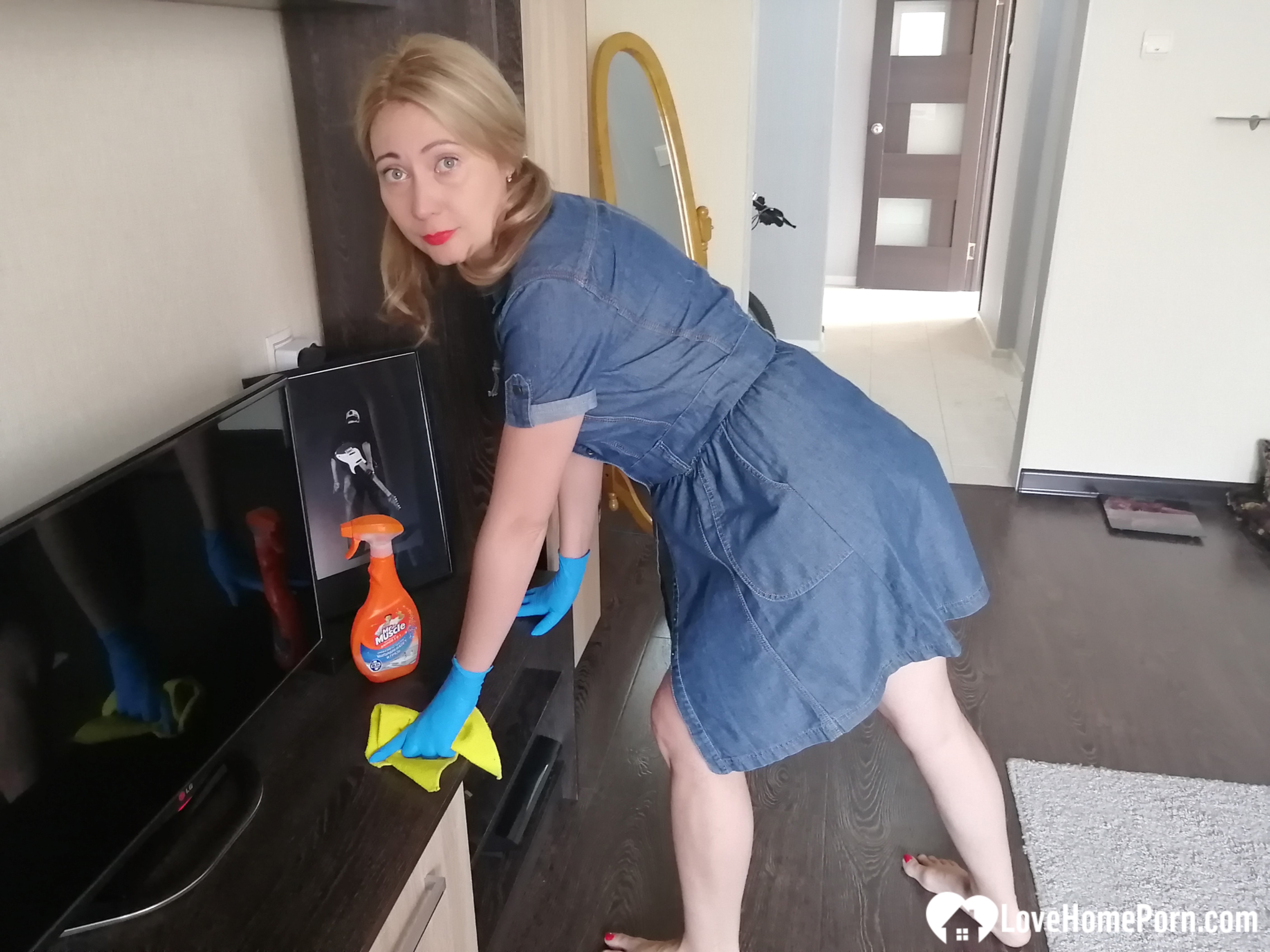 Cleaning lady teases while my wife's gone