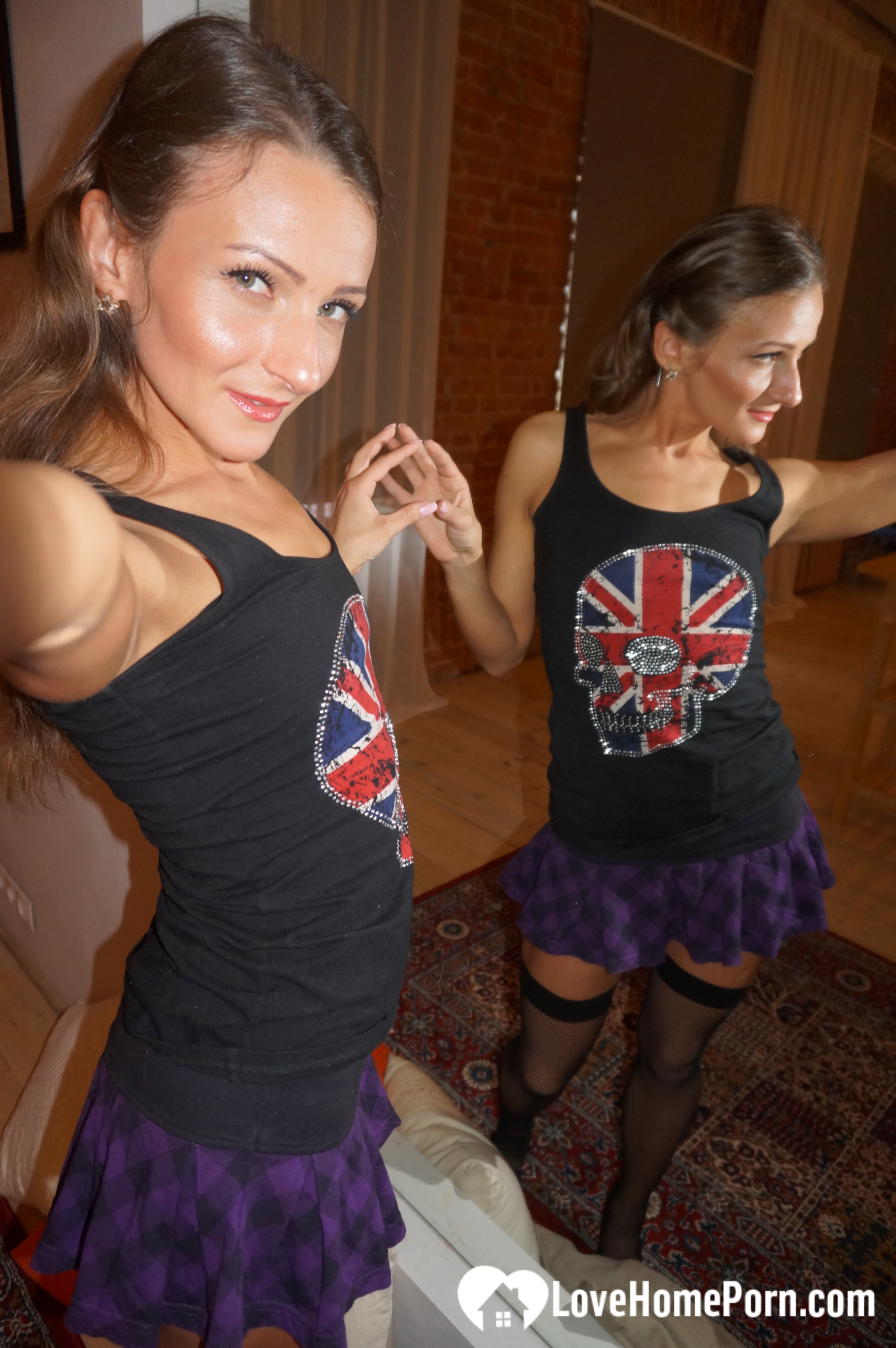 Naughty British babe teases in her favorite stockings