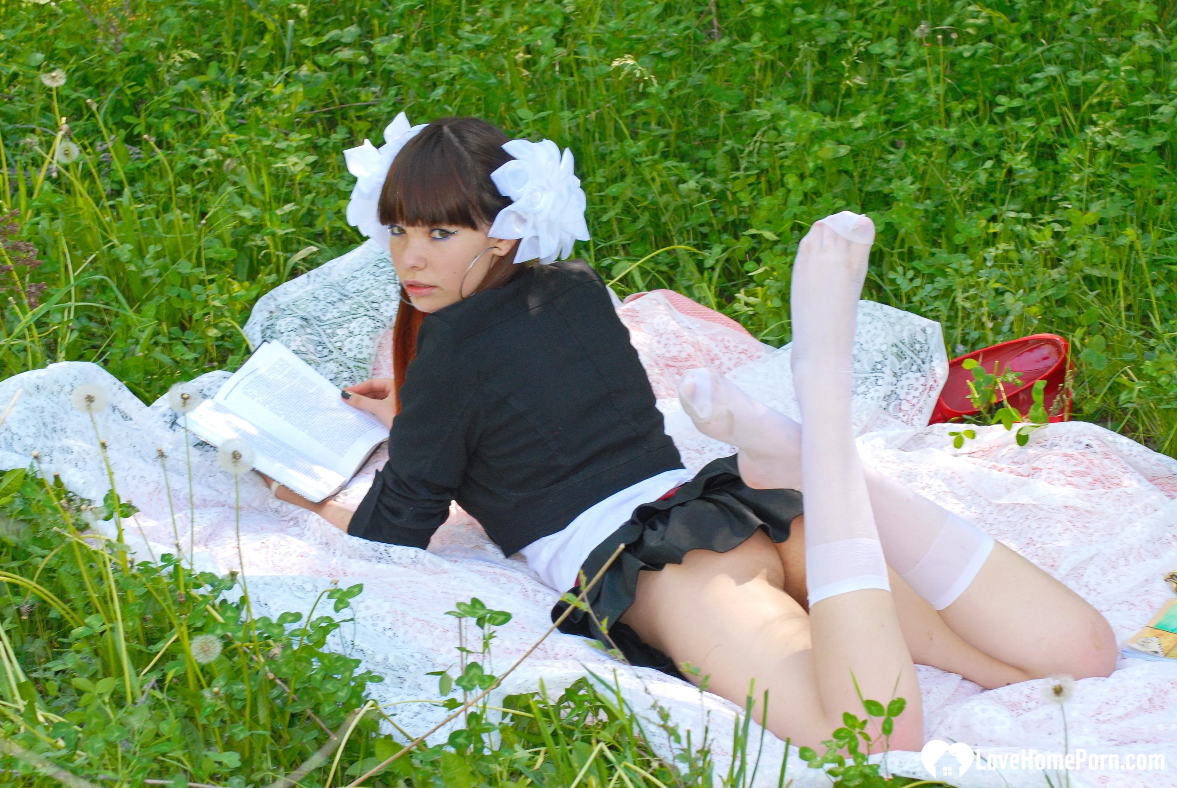 Schoolgirl turns a picnic into a teasing session